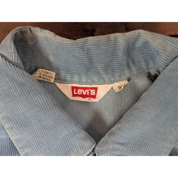 Vintage 70s‎ Made In USA Levi's Type 3 Corduroy Trucker Jacket Baby Blue Size 22 - Picture 3 of 9